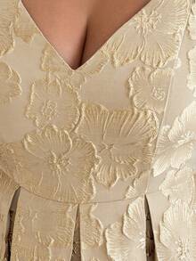 Elenzga 大码女士提花优雅吊带婚礼宾客连衣裙，秋冬款 - 杏色 - 查看 6