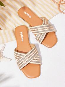 Styleloop Women's Casual Minimalist Versatile Flat Sandals - Beige - View 5