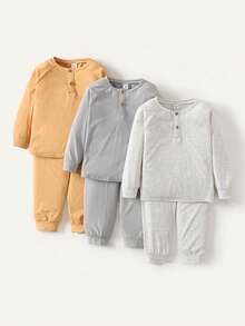 Maija Kids 3pcs/Set Young Boy Round Neck Long Sleeve Half-Zip T-Shirt And Pants Casual Loungewear - Multicolor - View 6