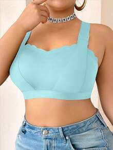 NudeFit Plus Size Solid Color Comfortable Thick Strap Wireless Bra - Green - View 6