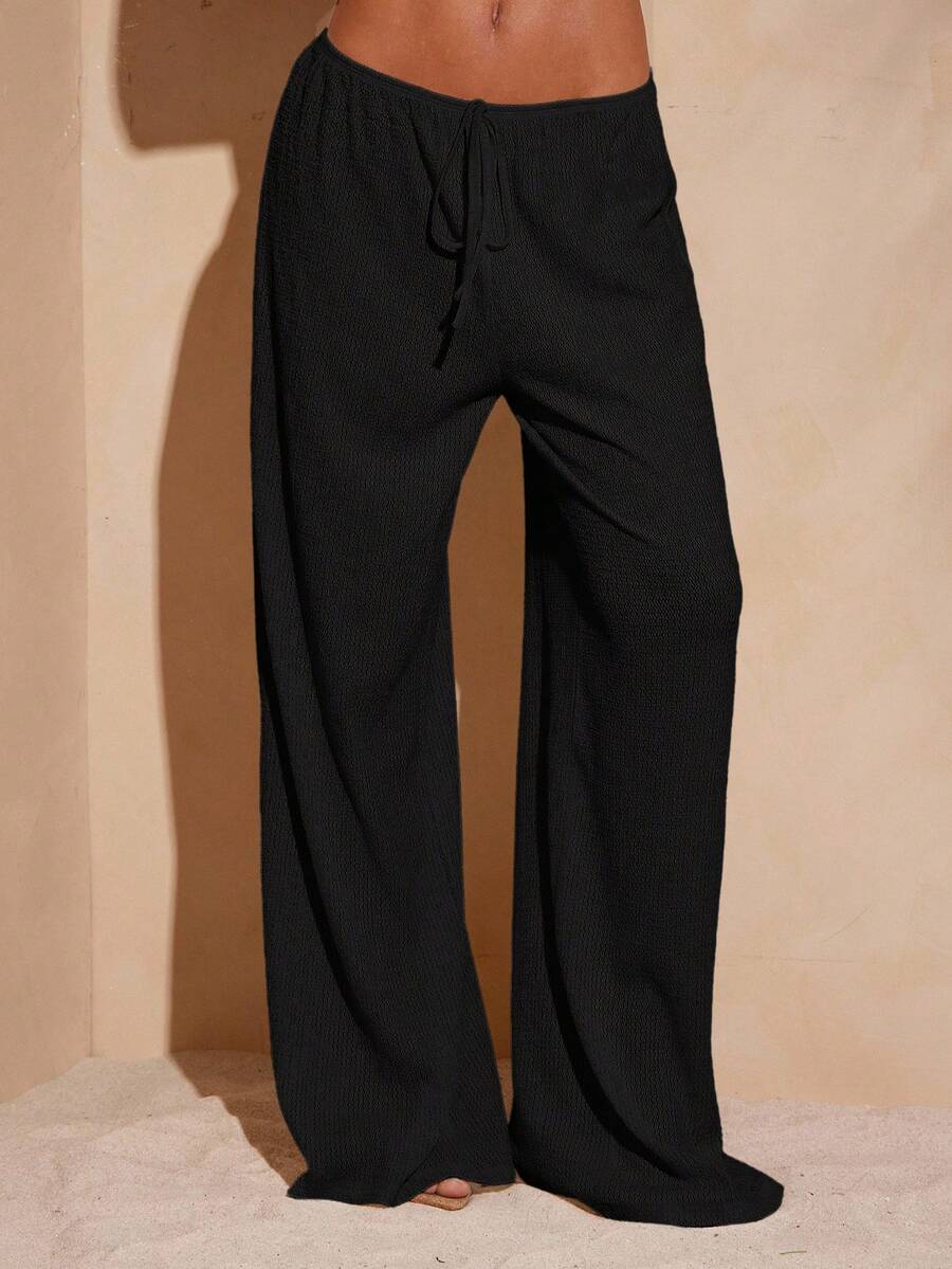 Hauture Sexy Mob Wife Party Solid Color Elastic Waist Casual Straight Leg Pants - Black - View 1