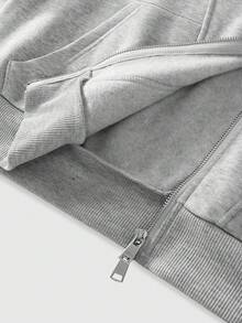 ROMWE MEN Street Life 男士休闲字母印花连帽卫衣，秋冬 - 灰色 - 查看 5