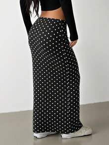 SHEIN EZwear 时尚优雅的女士黑色圆点休闲裙 - 黑色 - 查看 3