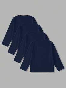 4pcs/Set Young BoyCasual Solid Color Versatile Crew Neck Long Sleeve T-Shirts, Suitable For All Seasons - Blue - View 2