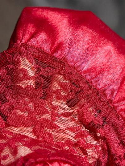 SilkySpell Verleidelijke Kanten Mesh Patchwork Bordeaux Slip Dress, Elegante Sleepwear Women view 8