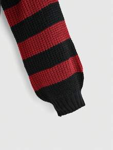 ROMWE Kawaii Casual Cute Black Cat Embroidery Striped Turtleneck Sweater For Girls - Multicolor - View 4