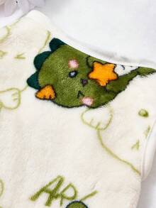 PETSIN 1件可爱绿色恐龙卡通印花宠物背心 米色秋冬加厚法兰绒保暖宠物服装