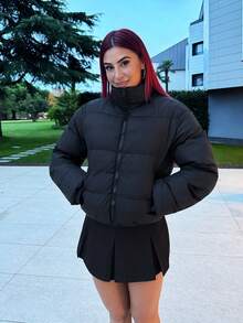 Bearsaez 短款女式冬季棉袄 - 黑色 - 查看 1