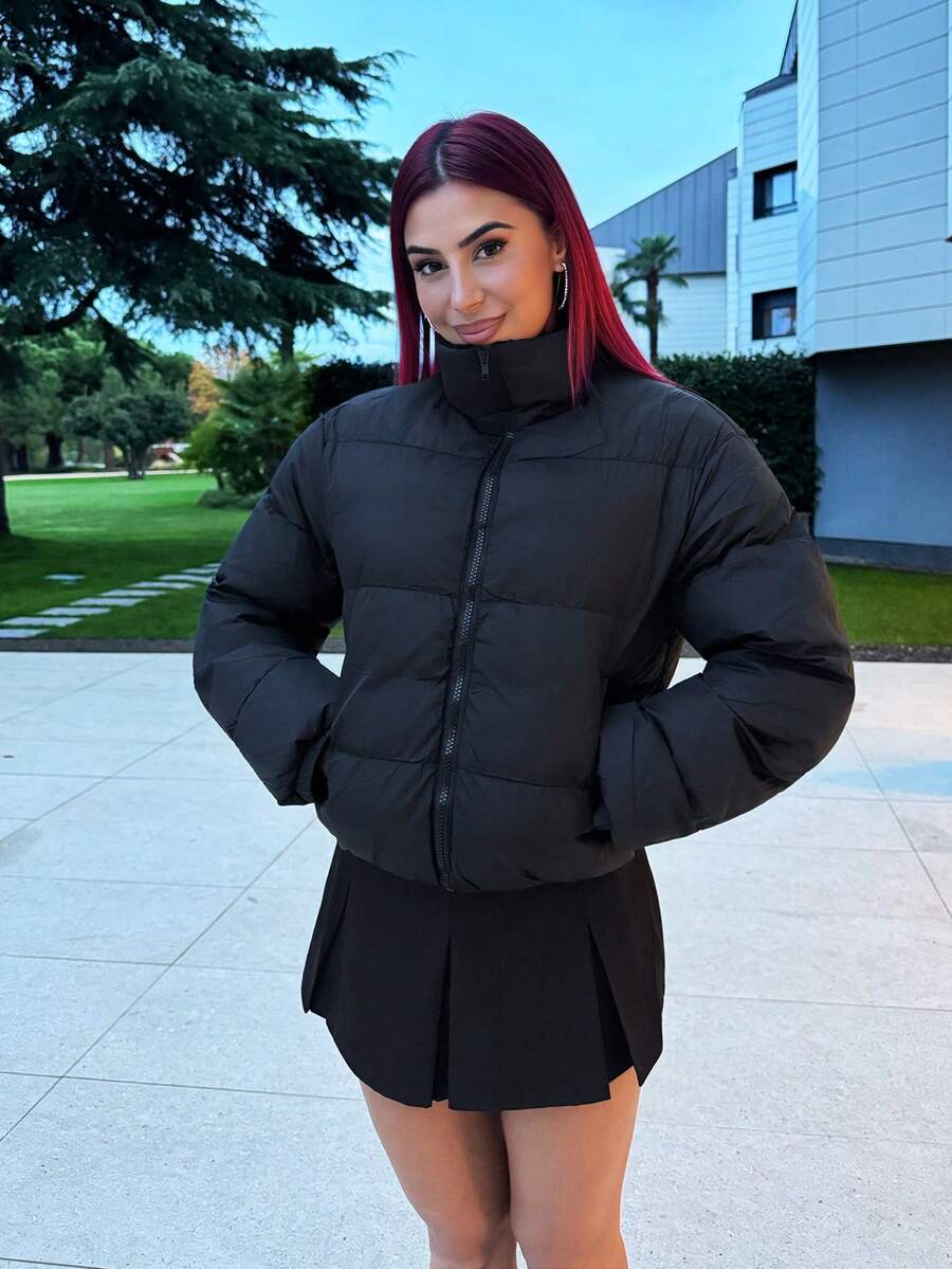 Bearsaez 短款女式冬季棉袄 - 黑色 - 查看 1