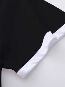 Resyla 女士休闲樱花印花圆领短袖撞色滚边T恤，夏季 - 黑色 - 查看 4