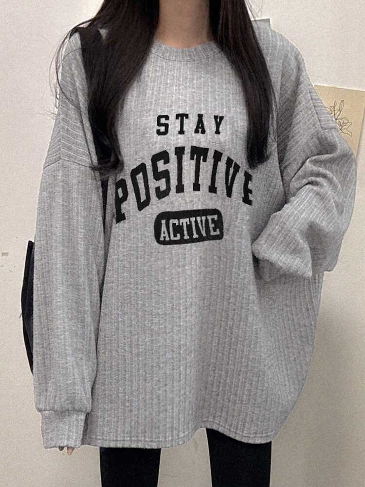 Women's Loose Fit Letter Print Gray Sweatshirt