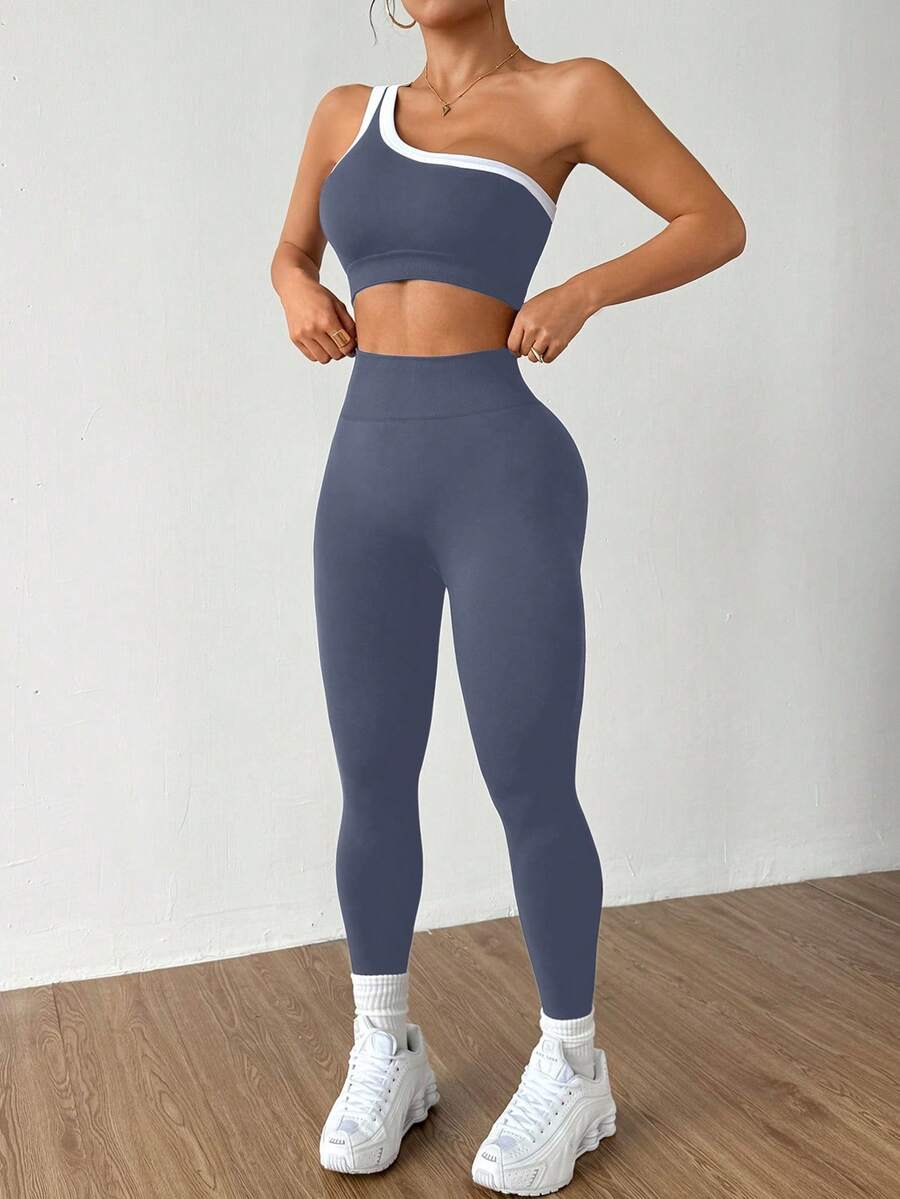 Dewbera Bộ đồ thể thao nữ liền mạch nâng mông một bên vai tập yoga co giãn cao
