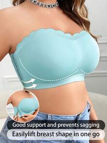 SHEIN Áo ngực hai dây cài nút bên hông cỡ lớn không dây - Màu xanh lam - Xem 6