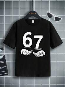 Boys' Casual Refreshing Minimalist Funny Numeric 67 Creative Print Basic Short Sleeve T-Shirt