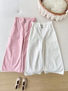 SHEIN Set de 2 pantalones vaqueros de ajuste holgado en rosa y blanco para niñas - Multicolor - Ver 6