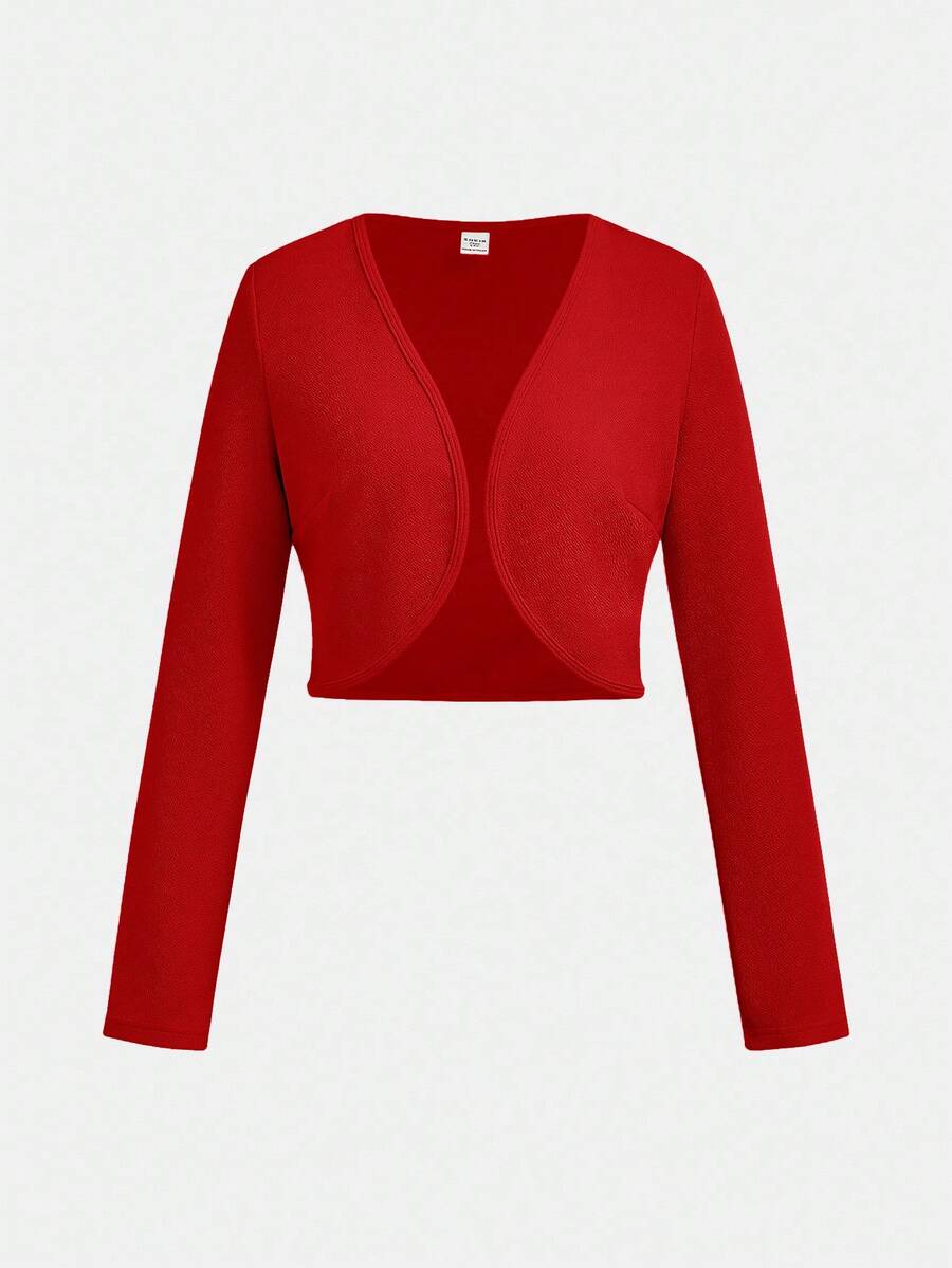 SHEIN Cardigan cu mânecă lungă, croit, culoare solidă, pentru adolescente