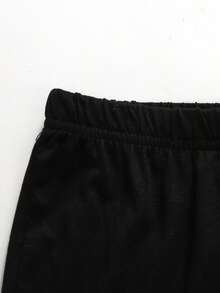 SHEIN Conjunto de Top de Manga Longa Assimétrica com Estampa de Onça e Calça Flare Casual para Meninas, Confortável e Minimalista - Multicolorido - Visão 5