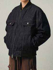 DAZY 男士绗缝牛仔夹克，原色藏蓝色，秋冬款 - 黑色 - 查看 7