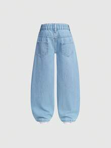 SHEIN Explorewe 2件套少女百搭直筒阔腿牛仔裤，宽松舒适休闲牛仔裤，适合春秋季和假期穿着 - 彩色 - 查看 5