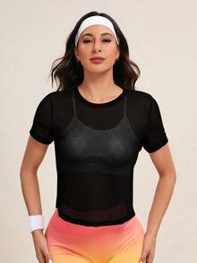 Cheerettes 1 Áo thun thể thao lưới màu trơn cổ tròn tay ngắn dành cho nữ - màu đen - Xem 4