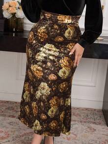 Modelyn Robe ajustée élégante en velours patchwork gaufré grande taille pour femmes - Marron - Voir 6