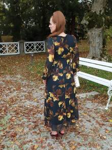 Gretanique 女士长裙，简约风格，休闲日常穿着 - 墨綠色 - 查看 2