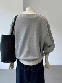 INAWLY 女式休闲条纹拼布运动衫，秋季 - 灰色 - 查看 2