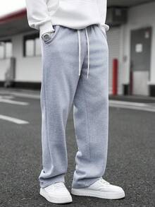 PAVTROS 男士宽松休闲纯色抽绳腰运动裤