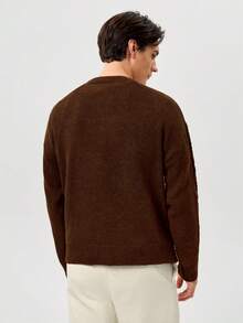 RONVEXI Herren Casual Kabel Muster Rundhals Langarm Pullover, Herbst/Winter Herren Braun Oberteile Kaschmir Herren Bekleidung Strickwaren Herren Brauner Pullover Herren Pullover für Herren Kaschmir Herren Bekleidung - Kaffeebraun - Übersicht 4