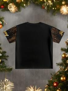 Manfinity Homme Men's Casual New Year 2026 Golden Glitter "Happy New Year" Print Fitted T-Shirt Fireworks T Shirt Celebration T-Shirt Holiday Top - Multicolor - View 5