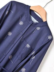 Rusticease 女式蒲公英印花长袖单排扣休闲口袋连衣裙 - 彩色 - 查看 3