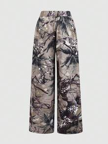 SHEIN 少女复古树枝印花阔腿运动裤 - 彩色 - 查看 2