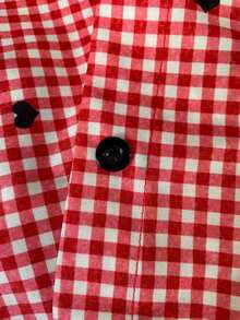 INAWLY Women's Plaid Heart Print Long Sleeve Single-Breasted Casual Shirt - Multicolor - View 3