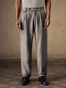 AKNOTIC Business Casual 男士梭织休闲宽松直筒裤，时尚日常穿着 - 杏色 - 查看 2