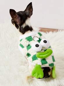 PETSIN 1 Ropa de otoño/invierno para mascotas, perros y gatos, suministros para mascotas, divertido perro pequeño y mediano con estampado a cuadros verdes (de doble capa) y diseño de osito de peluche de dibujos animados