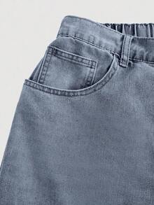 EURMUSE 大码女式口袋宽松休闲百搭牛仔裤 - 中等水洗藍 - 查看 3