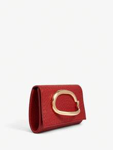 SHEIN SXY Ladies, Women Clutchs, Crossbody Bags, Fashionable, Elegant, Simple, Personalized, Versatile, Classic, Woven Embossed Pu, Large Hardware Buckle Decoration, For Commute, Office, Date, Daily, Shopping, Afternoon Tea - Crimson - View 3