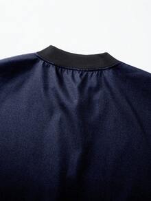 Manfinity Homme 男士拼色长袖拉链领休闲棒球夹克海军蓝飞行员夹克拉链夹克蓝色飞行员夹克海军蓝夹克蓝色夹克，海军蓝夹克，男士飞行员夹克，春季休闲轻便拉链夹克，男士夹克蓝色，秋季 - 藍色 - 查看 5