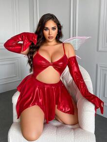 Fantasy Costume Plus Size Women Sexy Fairy Costume Set 4pcs - Red - View 4