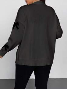 Vionelle 女士大码撞色蝴蝶结针织开衫，V领休闲宽松柔软毛衣，适合秋冬季穿着。 - 灰色 - 查看 2