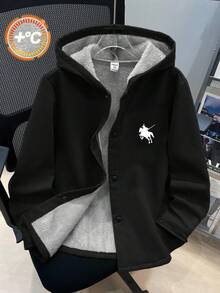 SHEIN Young Boys Casual Everyday Versatile Comfortable Thermal Lined Hooded Zip-Up Jacket, Suitable For School, Garden, Beach, Birthday, Spring, Summer, Fall, Winter - Multicolor - View 2