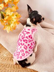 PETSIN 1件粉色豹纹宠物背心，粉色情人节秋冬保暖抓绒宠物服装 - 粉色 - 查看 4