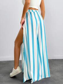 EURMUSE Unity Self Belted Split Thigh Striped Pant - Multicolor - View 2