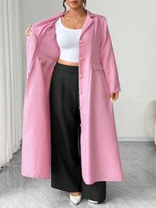 Elenzga 大码女士优雅收腰A字长袖连衣裙，秋冬季及返校季的时尚之选 - 粉色 - 查看 4