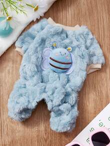 PETSIN 1 件蓝蜂宠物连体衣，带牵引扣，适合秋冬外出，防风，厚实保暖的宠物服装 - 藍色 - 查看 1