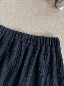 PrepCrw 2 件套青少年女孩优雅都市狗图案圆领海军蓝罗纹长袖开衫和裙子套装，适合休闲外出、聚会、节日、派对、秋冬季 - 藏蓝色 - 查看 7