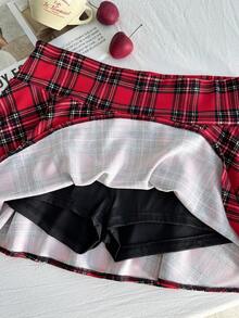 Comfortcana 秋冬大码黑色和红色格子休闲派对衬里迷你裙 - 紅色 - 查看 4