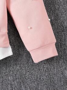 SHEIN Elladie kids Girls Faux Two-Piece Sweatshirt With Collar, Loose Fit - Pink - View 5