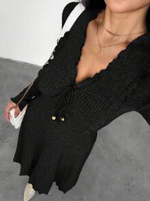 Feyla Women's Casual Solid Color Mid-Length Dress, Suitable For Commuting In Autumn - Black - View 5