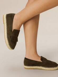 Styleloop Women's Casual Flat Slip-On Shoes With Tassel Design, For Daily Wear - Dark Green - View 3